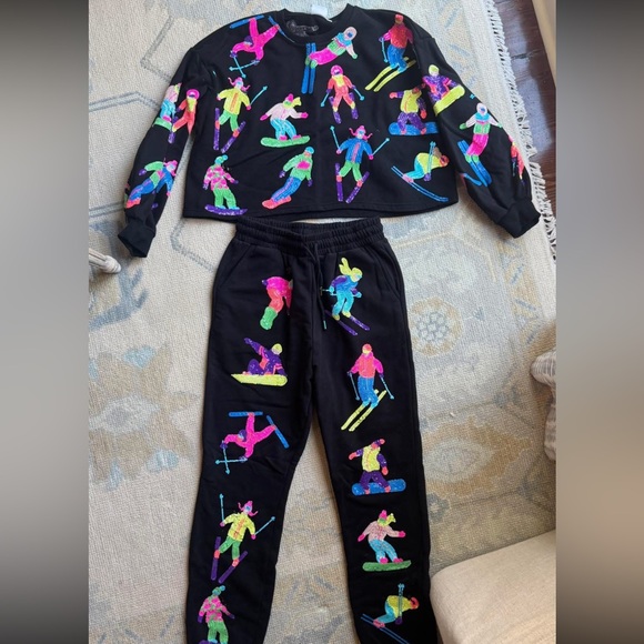 QUEEN OF SPARKLES Sweaters - QUEEN OF SPARKLES Neon Ski Print Sweater